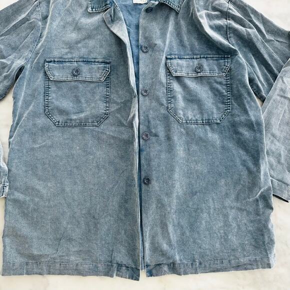 Sadie & Sage Washed Corduroy Ladies Shacket Blue M/L Button Down Oversized - Picture 3 of 5